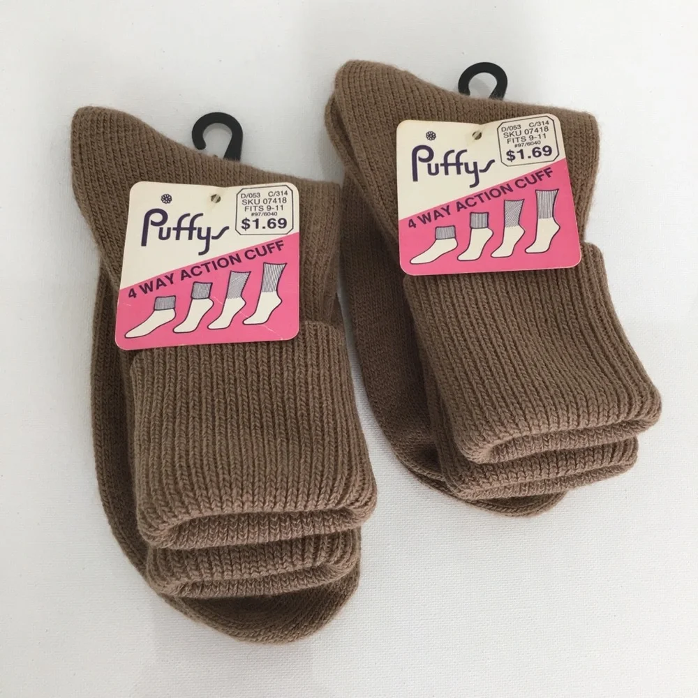 Vintage Deadstock Socks Bundle 1 Beige Rib-Knit Knee-Hi & 2 Crew NEW 70’s 80’s